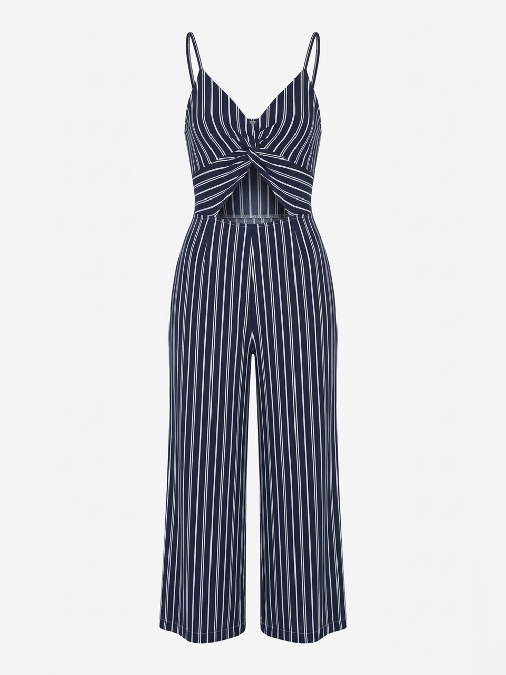 Hollister Navy & White Vertical-Striped Knot Waist Jumpsuit